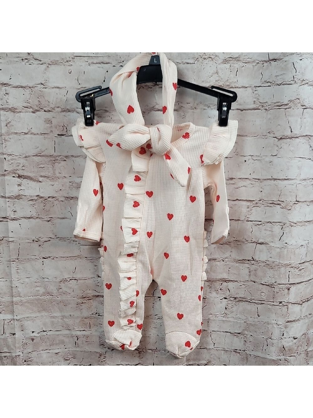 baby girl's oneise footed pj's hearts with headband new